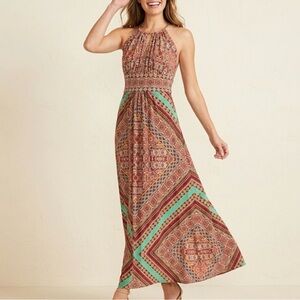 London Times Boho Halter Maxi Dress in Rust Multi 10